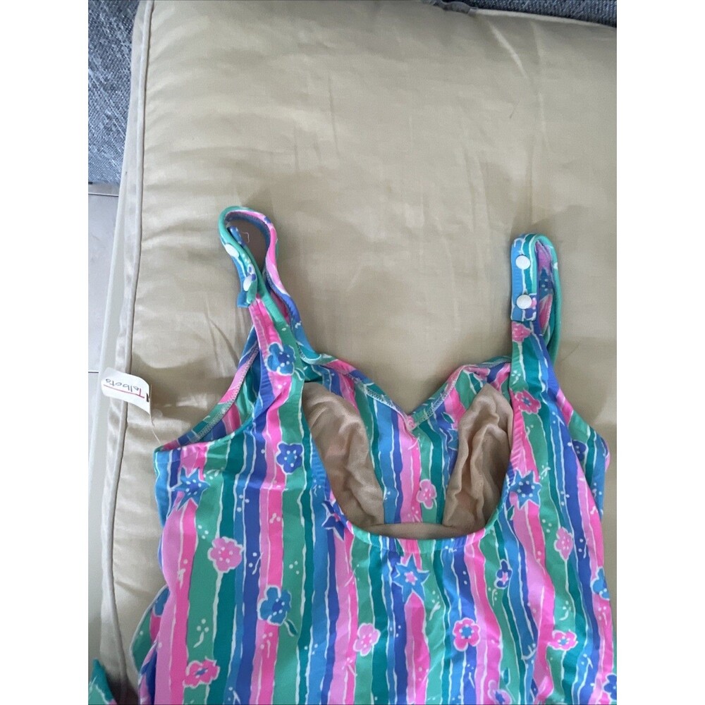 Vintage Talbots Bright Floral Striped One Piece Skirted Front Swimsuit Sz 18 USA - Picture 5 of 9